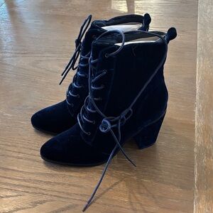 Shoe Dazzle Navy Velvet Lace-Up Boots